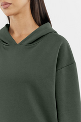 Oversized Tonal Back Print Hoodie - Charcoal Green