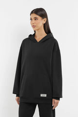 Oversized Contrast Back Print Hoodie - Black