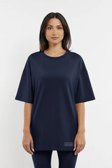 Oversized Contrast Back Print T- Shirt - Navy