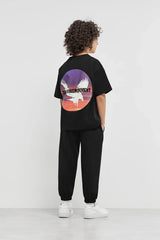Kids Oversized Falcon Sunset Print T-Shirt - Unisex/Black