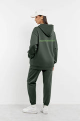 Oversized Tonal Back Print Hoodie - Charcoal Green