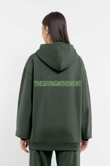 Oversized Tonal Back Print Hoodie - Charcoal Green