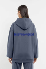 Oversized Tonal Back Print Hoodie - Blue Ash