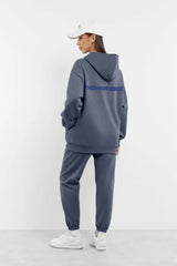 Oversized Tonal Back Print Hoodie - Blue Ash