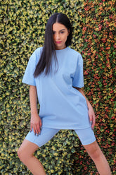 Oversized No Back Print T- Shirt - Powder blue