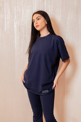 Oversized Tonal Back Print T- Shirt - Navy