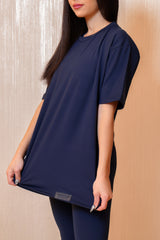 Oversized Tonal Back Print T- Shirt - Navy