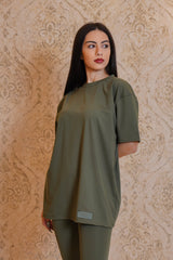 Oversized Tonal Back Print T- Shirt - Khaki