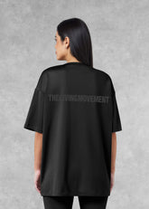 Oversized Tonal Back Print T- Shirt - Black