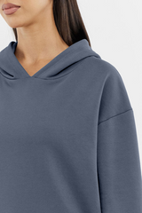 Oversized Tonal Back Print Hoodie - Blue Ash