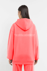 Oversized Tonal Back Print Hoodie - Flamingo