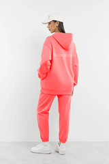 Oversized Tonal Back Print Hoodie - Flamingo