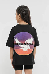 Kids Oversized Falcon Sunset Print T-Shirt - Unisex/Black