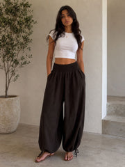 Honeycomb Wide-Leg Linen Pants